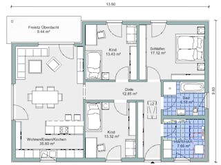 Fertighaus Bestseller Komfort 116 von BoHolz Haus Schlüsselfertig ab 347930€, Bungalow Grundriss 1