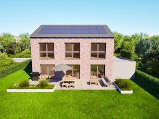 Massivhaus Entwurf CL147 von FAVORIT Massivhaus, Satteldach-Klassiker Außenansicht 2