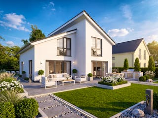Massivhaus Pult 142 von AMR-Wohnbau Schlüsselfertig ab 332000€, Pultdachhaus Außenansicht 1