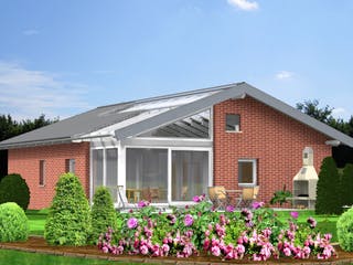 Fertighaus Planungsbeispiel 106H10 von Bio-Solar-Haus Schlüsselfertig ab 331950€, Bungalow Außenansicht 1