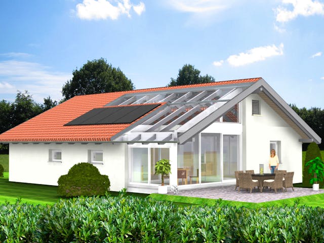 Fertighaus Planungsbeispiel 108H10 von Bio-Solar-Haus Schlüsselfertig ab 314627€, Bungalow Außenansicht 1 Fertighaus Planungsbeispiel 108H10 von Bio-Solar-Haus Schlüsselfertig ab 314627€, Bungalow Außenansicht 1