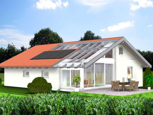 Fertighaus Planungsbeispiel 108H10 von Bio-Solar-Haus Schlüsselfertig ab 314627€, Bungalow Außenansicht 1