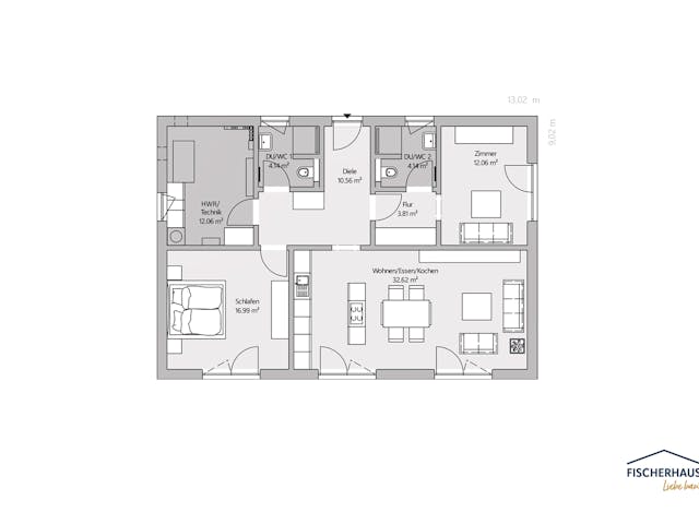 Fertighaus Bungalow Z 118 von FischerHaus, Bungalow Grundriss 1