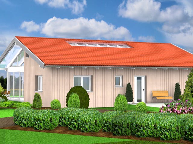 Fertighaus Planungsbeispiel 119H10 von Bio-Solar-Haus Schlüsselfertig ab 345577€, Bungalow Außenansicht 1
