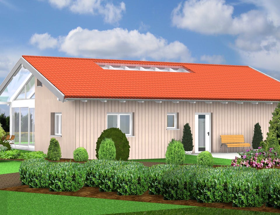 Fertighaus Planungsbeispiel 119H10 von Bio-Solar-Haus Schlüsselfertig ab 345577€, Bungalow Außenansicht 1