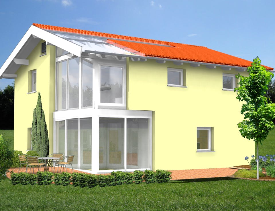 Fertighaus Planungsbeispiel 120H20 von Bio-Solar-Haus Schlüsselfertig ab 344388€, Satteldach-Klassiker Außenansicht 1
