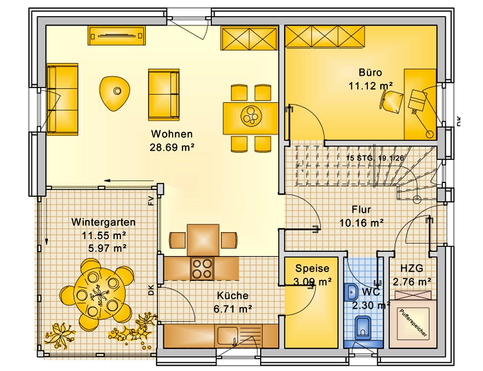 Fertighaus Planungsbeispiel 125H15 von Bio-Solar-Haus Schlüsselfertig ab 360917€, Satteldach-Klassiker Grundriss 1