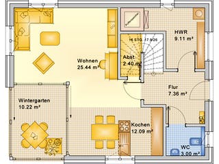Fertighaus Planungsbeispiel 128H20 von Bio-Solar-Haus Schlüsselfertig ab 371094€, Satteldach-Klassiker Grundriss 1
