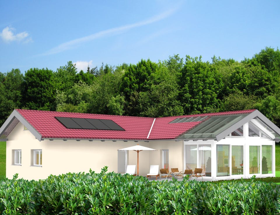 Fertighaus Planungsbeispiel 132H10 von Bio-Solar-Haus Schlüsselfertig ab 376735€, Bungalow Außenansicht 1