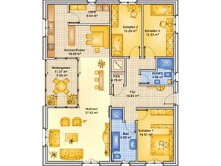 Fertighaus Planungsbeispiel 132H10 von Bio-Solar-Haus Schlüsselfertig ab 376735€, Bungalow Grundriss 1