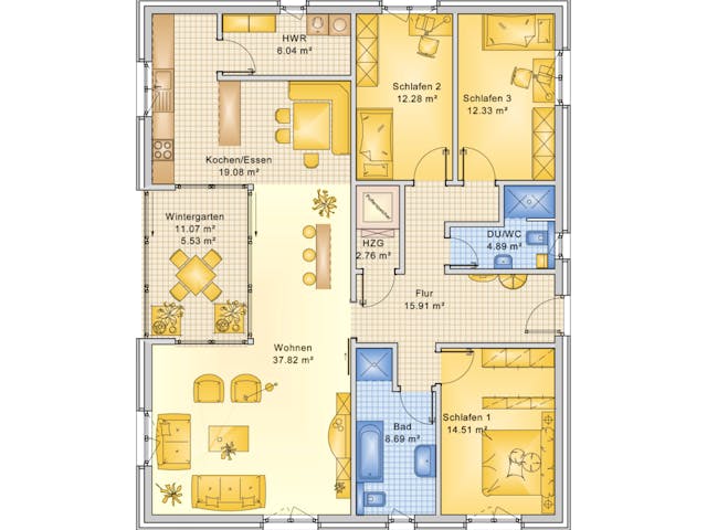 Fertighaus Planungsbeispiel 132H10 von Bio-Solar-Haus Schlüsselfertig ab 376735€, Bungalow Grundriss 1 Fertighaus Planungsbeispiel 132H10 von Bio-Solar-Haus Schlüsselfertig ab 376735€, Bungalow Grundriss 1