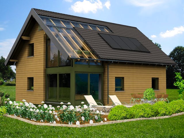 Fertighaus Planungsbeispiel 139H15 von Bio-Solar-Haus Schlüsselfertig ab 370110€, Satteldach-Klassiker Außenansicht 1