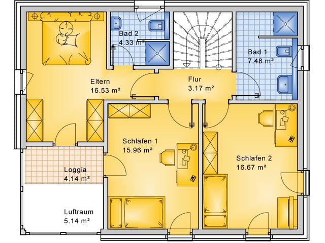 Fertighaus Planungsbeispiel 139H20 von Bio-Solar-Haus Schlüsselfertig ab 401226€, Pultdachhaus Grundriss 2