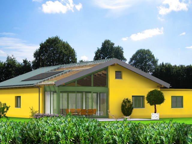 Fertighaus Planungsbeispiel 145H10 von Bio-Solar-Haus Schlüsselfertig ab 385978€, Bungalow Außenansicht 1 Fertighaus Planungsbeispiel 145H10 von Bio-Solar-Haus Schlüsselfertig ab 385978€, Bungalow Außenansicht 1