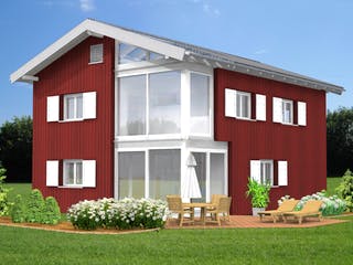 Fertighaus Planungsbeispiel 152H20 von Bio-Solar-Haus Schlüsselfertig ab 389619€, Satteldach-Klassiker Außenansicht 1