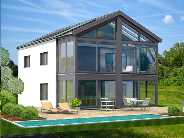 Fertighaus Planungsbeispiel 154H20 von Bio-Solar-Haus Schlüsselfertig ab 396313€, Satteldach-Klassiker Außenansicht 1 Fertighaus Planungsbeispiel 154H20 von Bio-Solar-Haus Schlüsselfertig ab 396313€, Satteldach-Klassiker Außenansicht 1