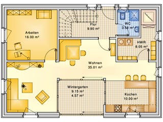 Fertighaus Planungsbeispiel 158H15 von Bio-Solar-Haus Schlüsselfertig ab 391699€, Satteldach-Klassiker Grundriss 1