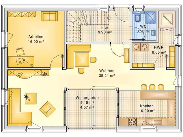 Fertighaus Planungsbeispiel 158H15 von Bio-Solar-Haus Schlüsselfertig ab 462205€, Satteldach-Klassiker Grundriss 1