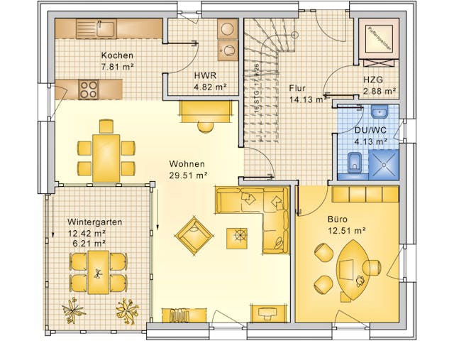 Fertighaus Planungsbeispiel 159SB20 von Bio-Solar-Haus Schlüsselfertig ab 428140€, Stadtvilla Grundriss 1
