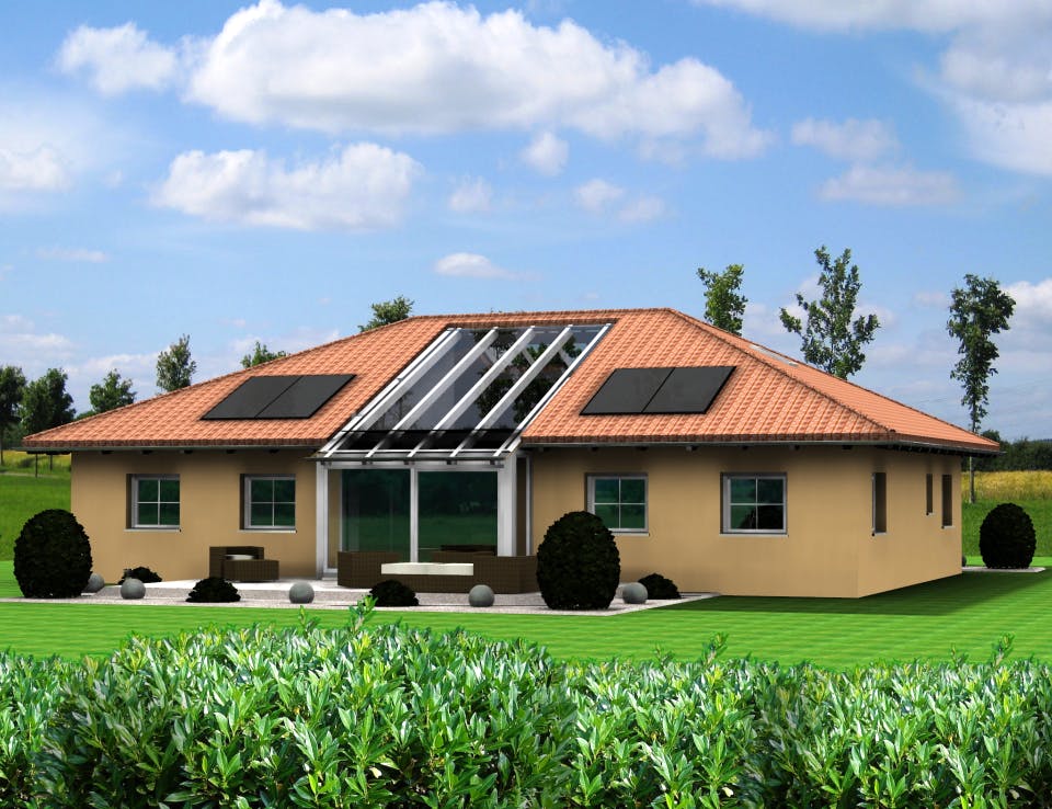 Fertighaus Planungsbeispiel 160H10 von Bio-Solar-Haus Schlüsselfertig ab 411471€, Bungalow Außenansicht 1