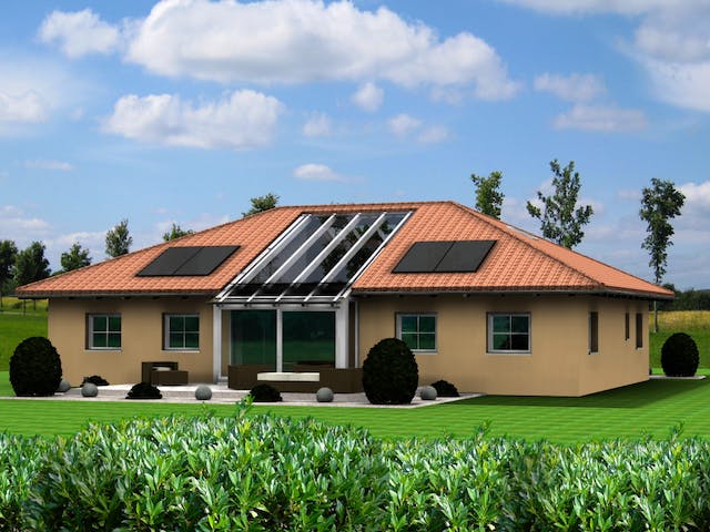 Fertighaus Planungsbeispiel 160H10 von Bio-Solar-Haus Schlüsselfertig ab 411471€, Bungalow Außenansicht 1