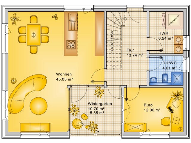 Fertighaus Planungsbeispiel 168H20 von Bio-Solar-Haus Schlüsselfertig ab 410161€, Pultdachhaus Grundriss 1