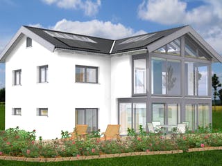 Fertighaus Planungsbeispiel 170H20 von Bio-Solar-Haus Schlüsselfertig ab 415133€, Satteldach-Klassiker Außenansicht 1
