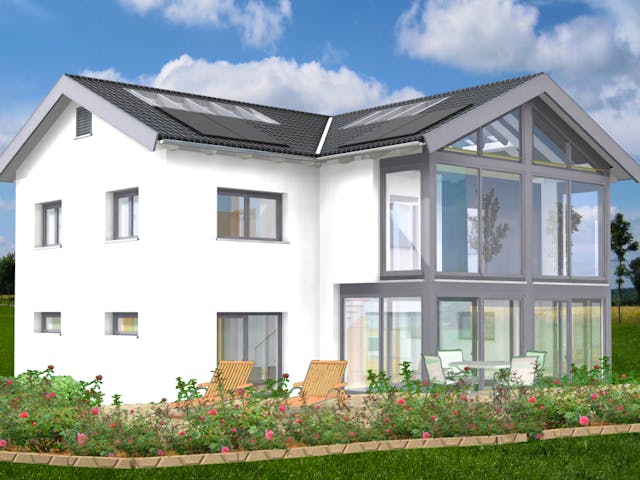 Fertighaus Planungsbeispiel 170H20 von Bio-Solar-Haus Schlüsselfertig ab 415133€, Satteldach-Klassiker Außenansicht 1 Fertighaus Planungsbeispiel 170H20 von Bio-Solar-Haus Schlüsselfertig ab 415133€, Satteldach-Klassiker Außenansicht 1