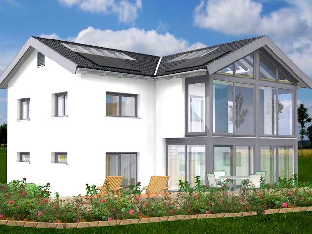 Fertighaus Planungsbeispiel 170H20 von Bio-Solar-Haus Schlüsselfertig ab 415133€, Satteldach-Klassiker Außenansicht 1