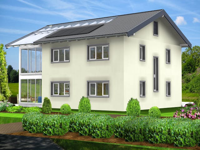 Fertighaus Planungsbeispiel 183H20 von Bio-Solar-Haus Schlüsselfertig ab 442075€, Satteldach-Klassiker Außenansicht 1 Fertighaus Planungsbeispiel 183H20 von Bio-Solar-Haus Schlüsselfertig ab 442075€, Satteldach-Klassiker Außenansicht 1