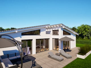 Massivhaus Entwurf CH135 von FAVORIT Massivhaus, Bungalow Außenansicht 5