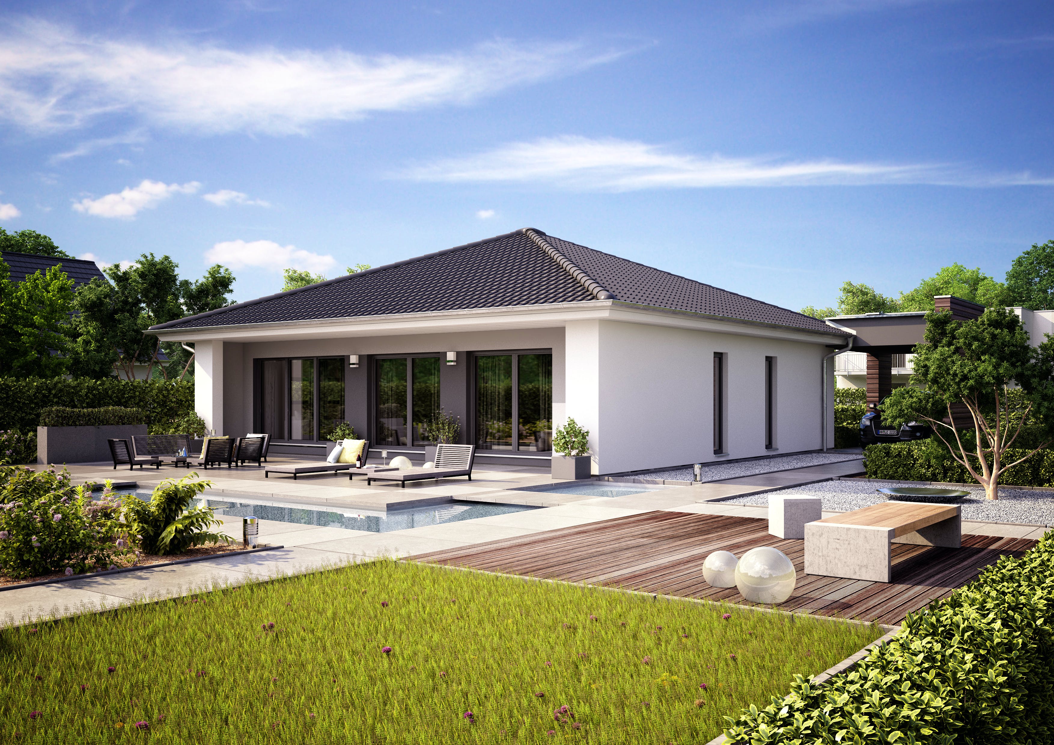 Fertighaus Finess 105 von Büdenbender Hausbau Schlüsselfertig ab 274965€, Bungalow Außenansicht 2