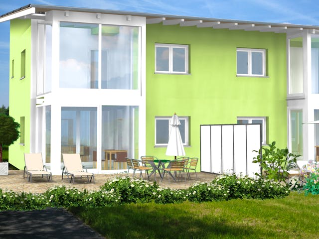 Fertighaus Planungsbeispiel 223DH20 von Bio-Solar-Haus Schlüsselfertig ab 593040€, Pultdachhaus Außenansicht 1 Fertighaus Planungsbeispiel 223DH20 von Bio-Solar-Haus Schlüsselfertig ab 593040€, Pultdachhaus Außenansicht 1