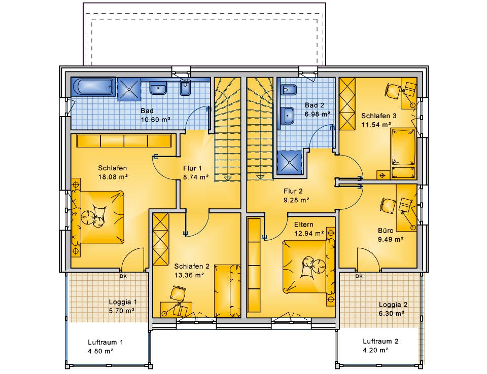 Fertighaus Planungsbeispiel 223DH20 von Bio-Solar-Haus Schlüsselfertig ab 593040€, Pultdachhaus Grundriss 2