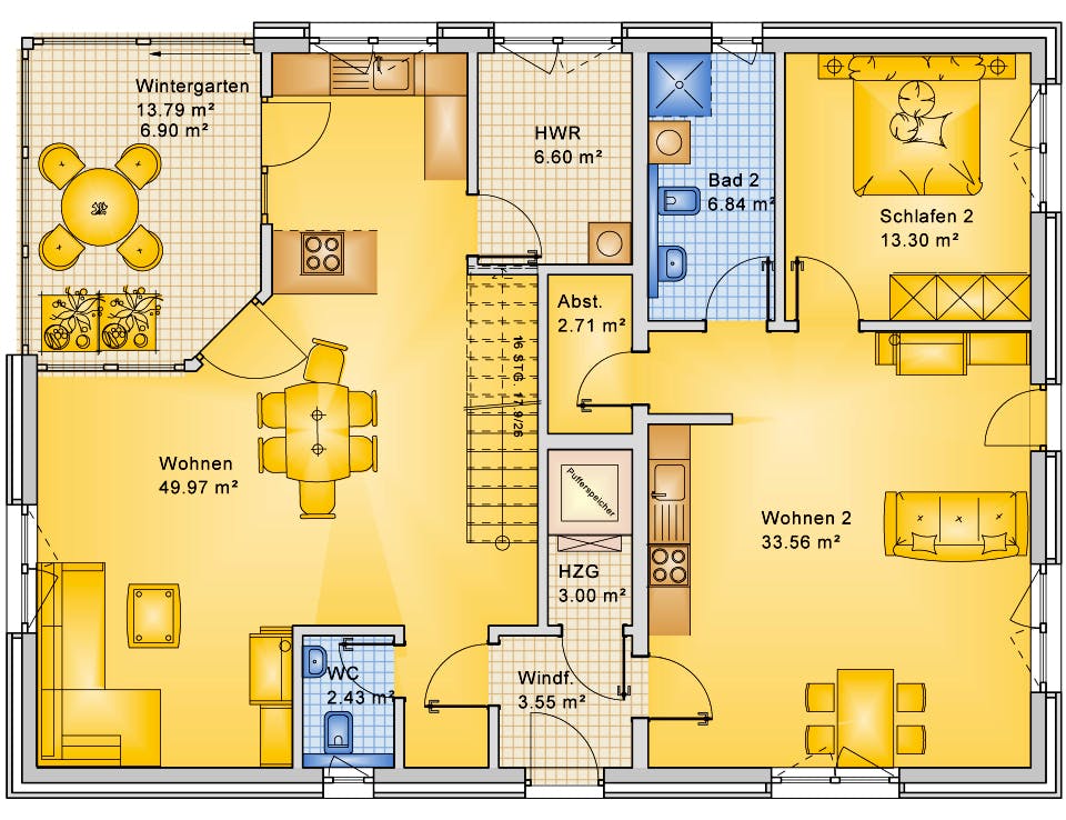 Fertighaus Planungsbeispiel 252H20 von Bio-Solar-Haus Schlüsselfertig ab 585711€, Satteldach-Klassiker Grundriss 1