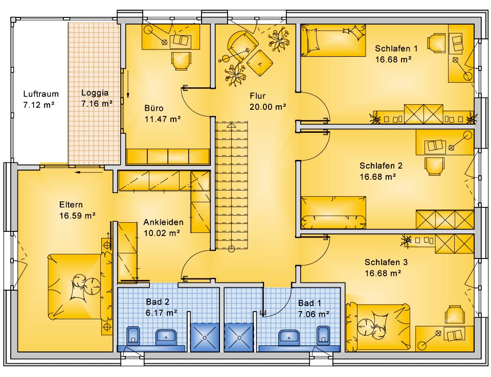 Fertighaus Planungsbeispiel 252H20 von Bio-Solar-Haus Schlüsselfertig ab 585711€, Satteldach-Klassiker Grundriss 2