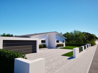 Massivhaus Entwurf CH135 von FAVORIT Massivhaus, Bungalow Außenansicht 6