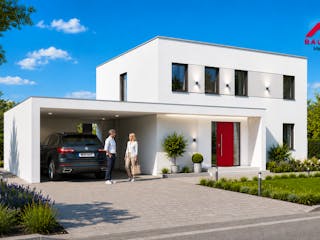 Massivhaus Stadtvilla 158 im Bauhausstill mit LIAPLAN gebaut von Mein Haus Bausysteme, Cubushaus Außenansicht 7