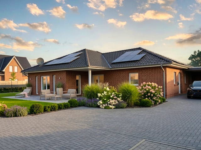 Massivhaus Bungalow 115 von AMR-Wohnbau Schlüsselfertig ab 303000€, Bungalow Außenansicht 1