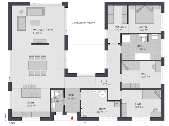 Massivhaus Entwurf CH153 von FAVORIT Massivhaus, Bungalow Grundriss 1