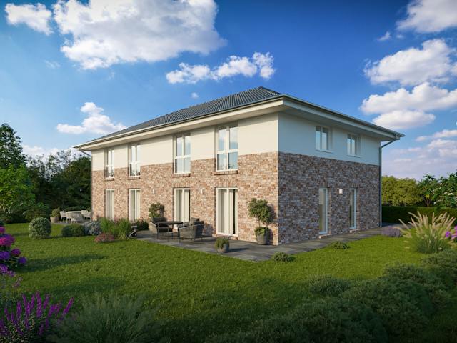 Massivhaus DOPPELHAUS 130 von Kähler Massivhaus Schlüsselfertig ab 323130€, Stadtvilla Außenansicht 1