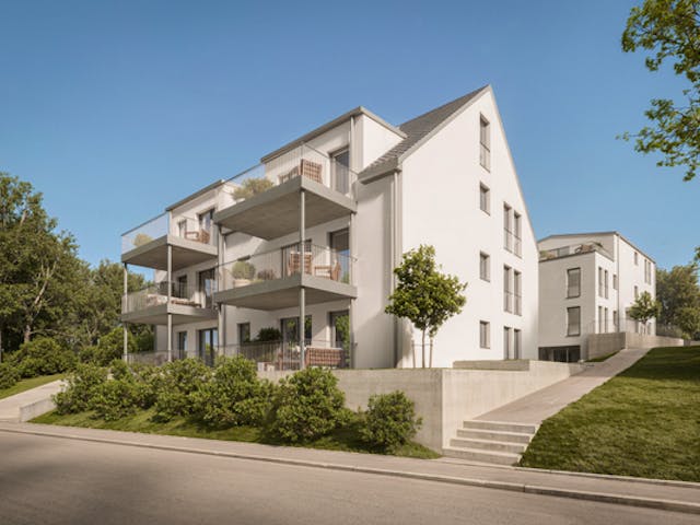 Fertighaus Moderne Wohnanlage mit 12 Wohnungen und einer Tiefgarage. von DFH Wohnungsbau, Blockhaus Außenansicht 1