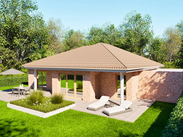 Massivhaus Entwurf CH122 von FAVORIT Massivhaus, Bungalow Außenansicht 1