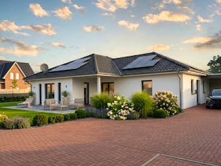 Massivhaus Bungalow 115 von AMR-Wohnbau Schlüsselfertig ab 303000€, Bungalow Außenansicht 2
