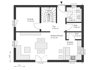 Fertighaus White&Black 130 von WHITE&BLACK Fertighäuser Ausbauhaus ab 168035€, Satteldach-Klassiker Grundriss 1