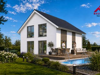 Massivhaus Trendhaus Junge Familie 135 und Keller mit LIAPLAN gebaut von Mein Haus Bausysteme, Außenansicht 2
