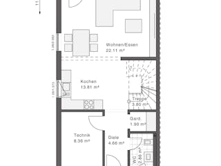 Fertighaus White&Black 115 von WHITE&BLACK Fertighäuser Ausbauhaus ab 166626€, Satteldach-Klassiker Grundriss 1