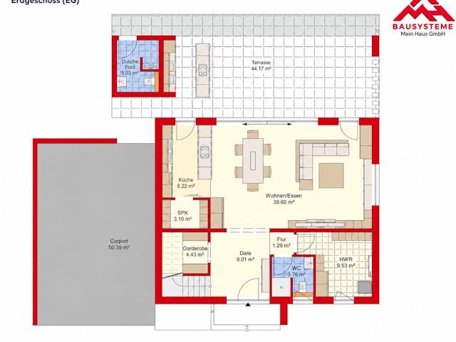 Massivhaus Stadtvilla 158 im Bauhausstill mit LIAPLAN gebaut von Mein Haus Bausysteme, Cubushaus Grundriss 1