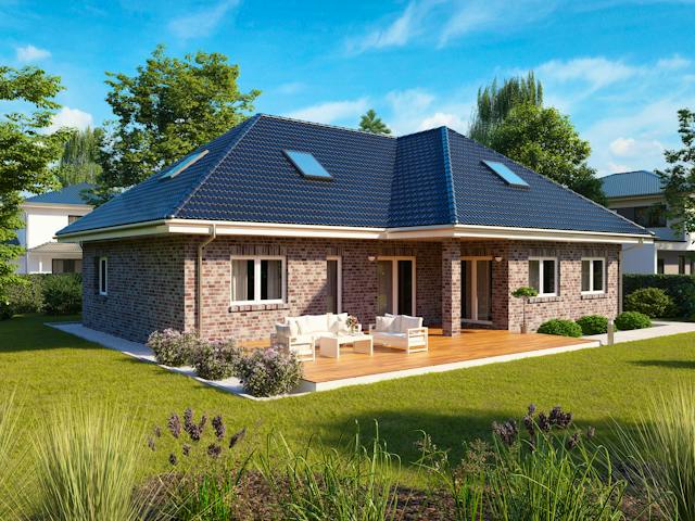 Massivhaus WINKELBUNGALOW 220 von Kähler Massivhaus Schlüsselfertig ab 484620€, Bungalow Außenansicht 1