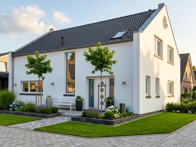 Massivhaus Hanseat 146 von AMR-Wohnbau Schlüsselfertig ab 323000€, Satteldach-Klassiker Außenansicht 1